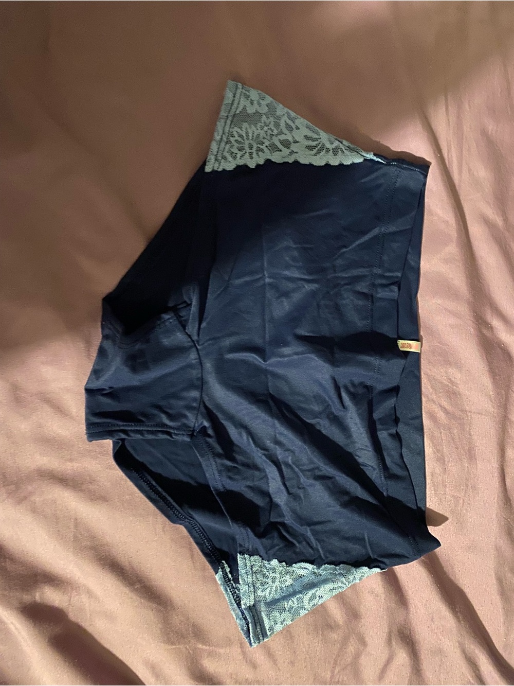 PINK Victoria's Secret Navy Boyshort with Light Blue Lace Trim